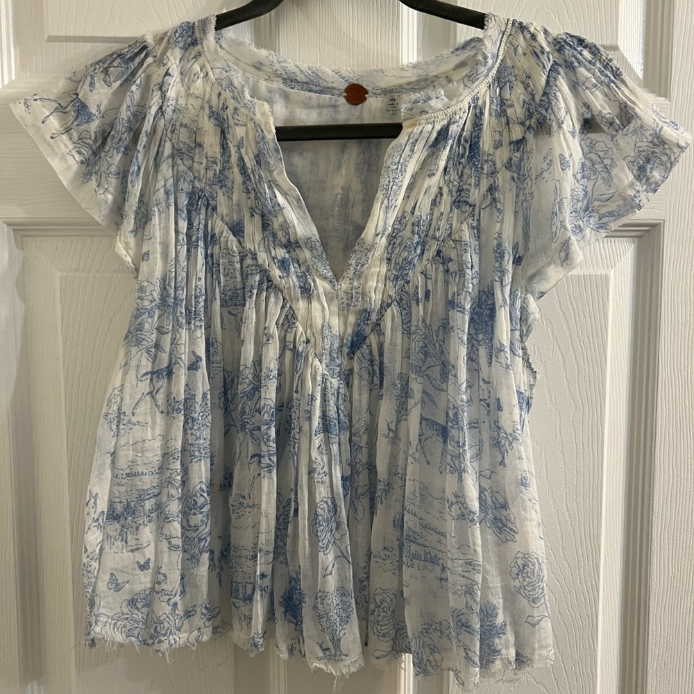 Free People Blue and White Floral Blouse